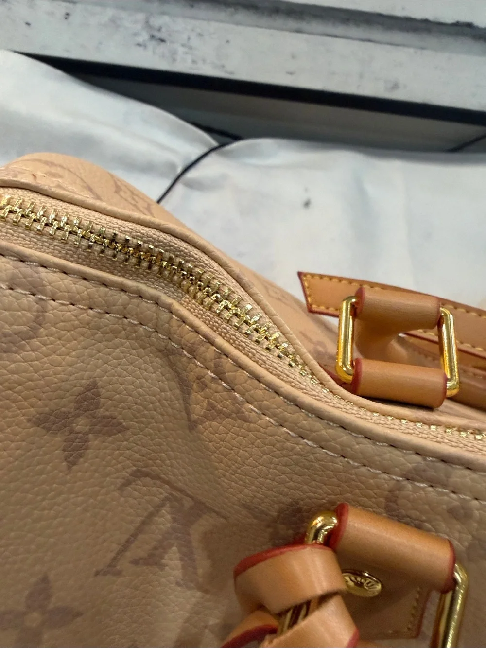 Luxury Beige Monogram Satchel Handbag